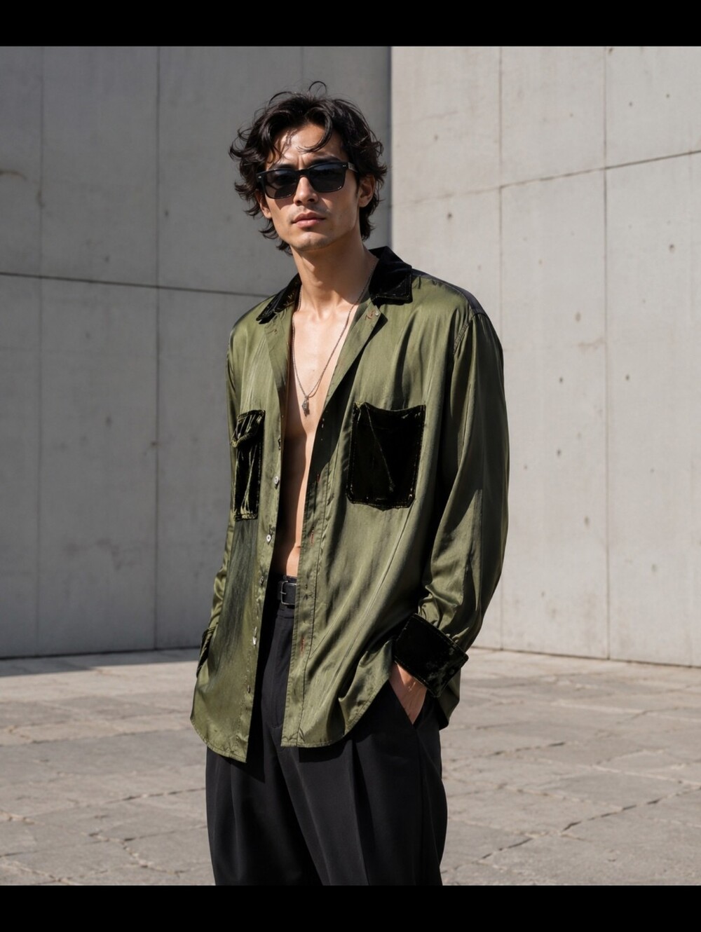 Y's Yohji Yamamoto Size 3(M) Silk Cupro Rayon Green Long Sleeve Men's Shirt #CB2